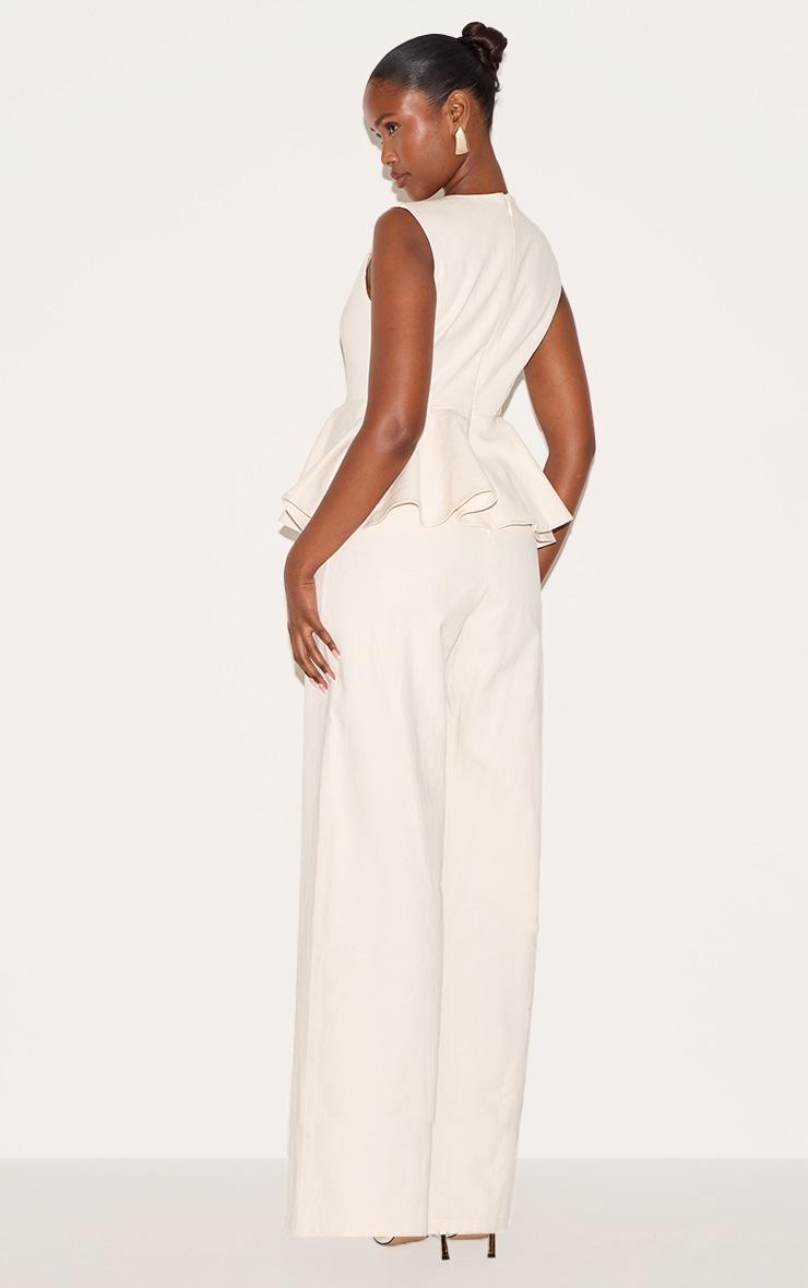 Ecru Cotton Peplum Detail Wide Leg Jumpsuit Product Image