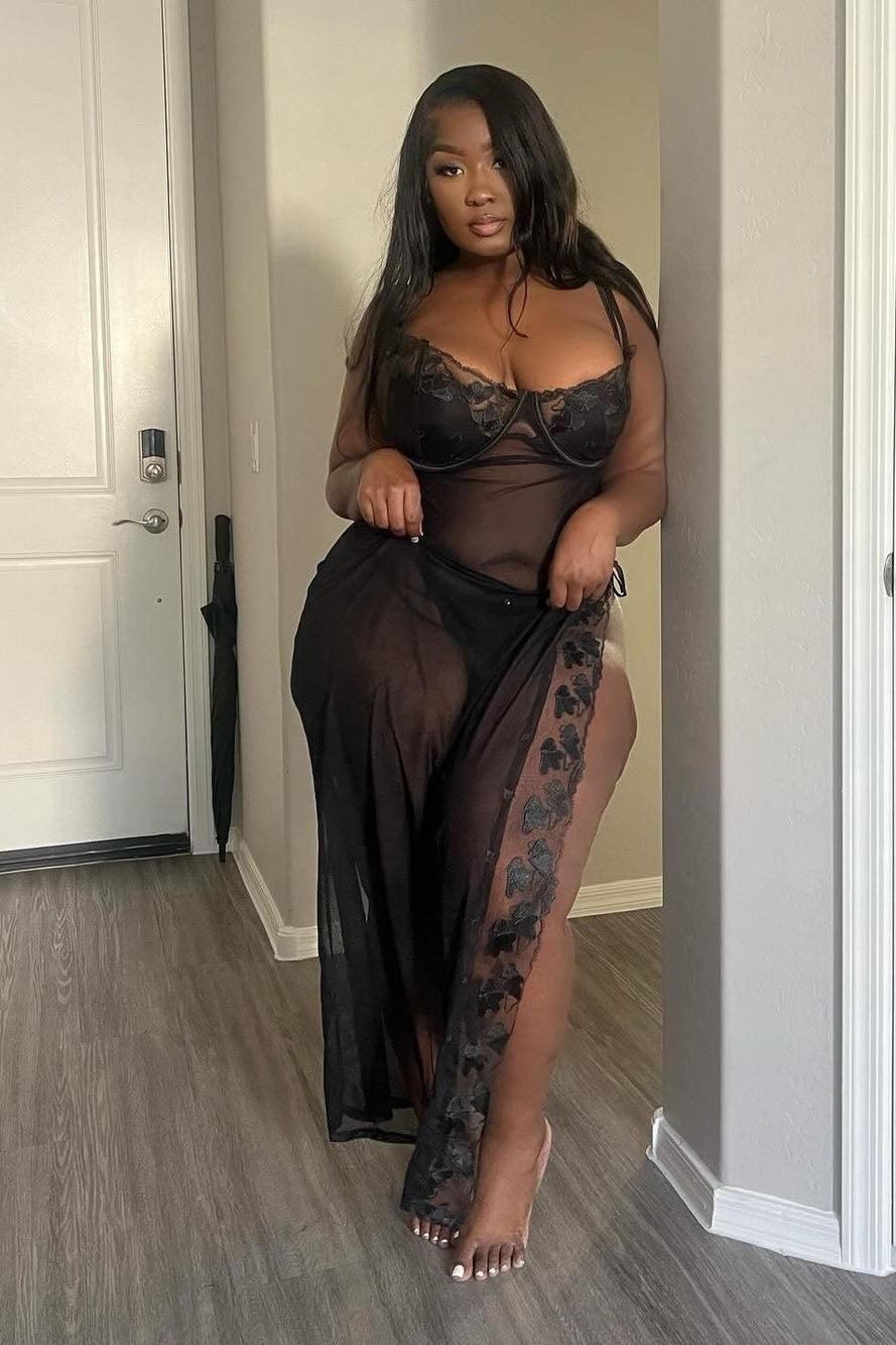 Heart Flutters Lace Maxi Gown Babydoll - Black Product Image