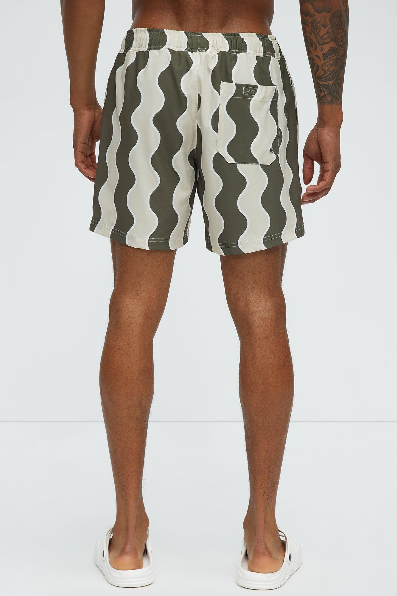 Retro Wavy Swim Mid Trunk - Olive/combo Male Product Image