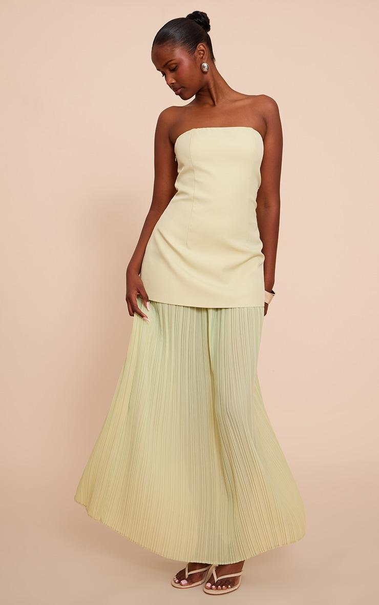 Sage Green Chiffon Pleated Skirt Panel Bandeau Maxi Dress Product Image