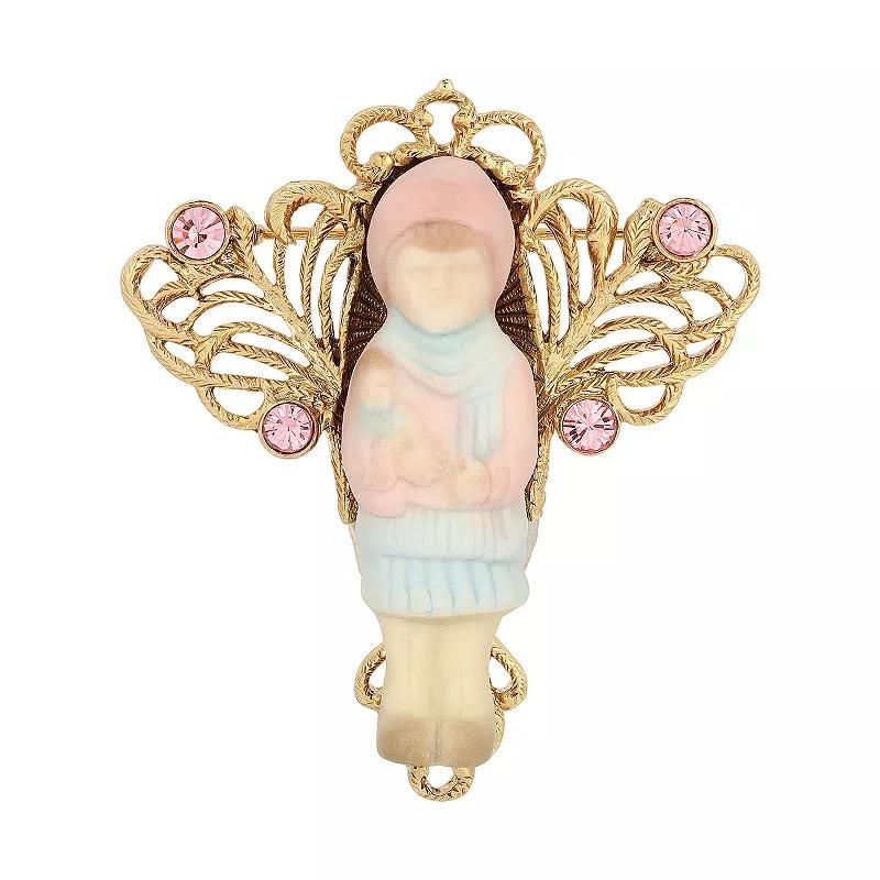 1928 14k Gold Dipped Porcelain Doll Pin, Women's, Blue Product Image