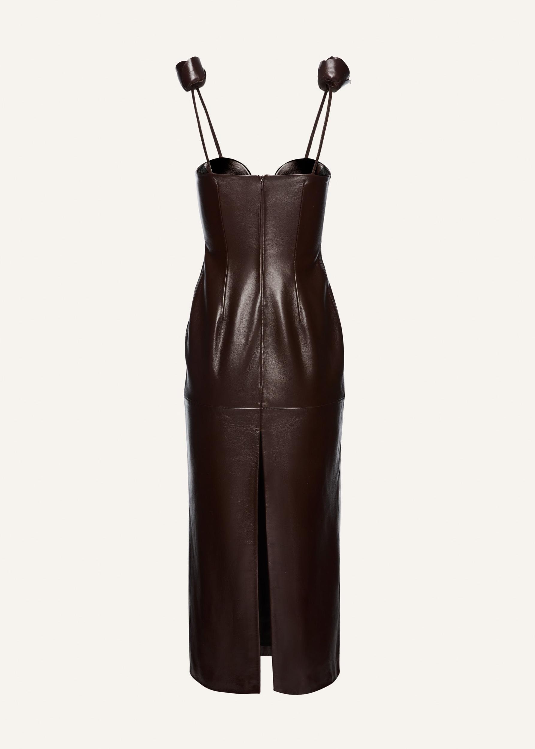 Bustier midi dress in brown leather Product Image