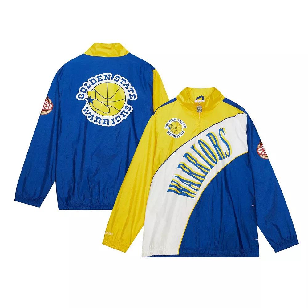 Men's Mitchell & Ness White Golden State Warriors Hardwood Classics Arched Retro Lined Full-Zip Windbreaker Jacket,  Product Image