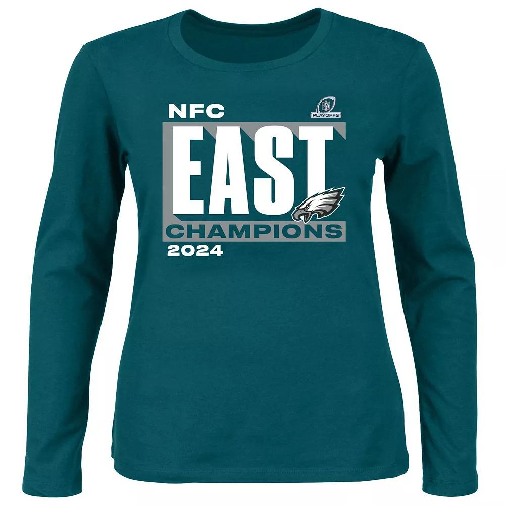 Women's Fanatics  Midnight Green Philadelphia Eagles 2024 NFC East Division Champions Plus Size Scoop Neck Long Sleeve T-Shirt, Size: 4XL Product Image