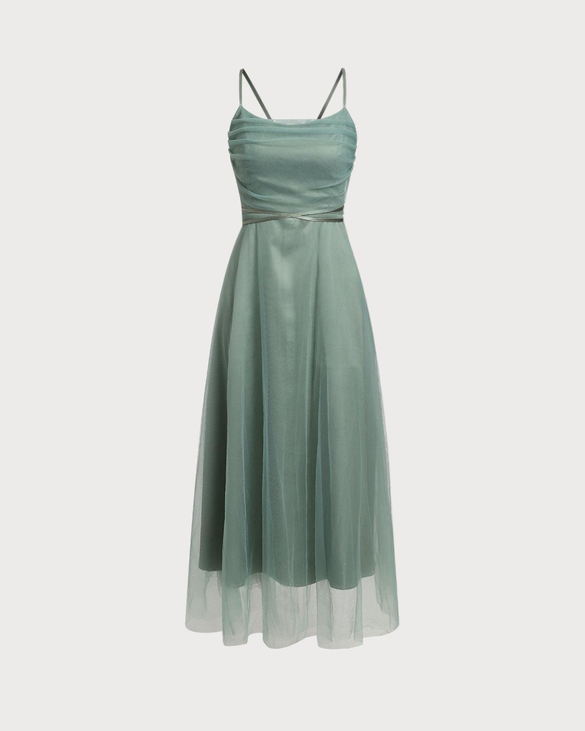 Green Mesh Flowy Slip Midi Dress Product Image