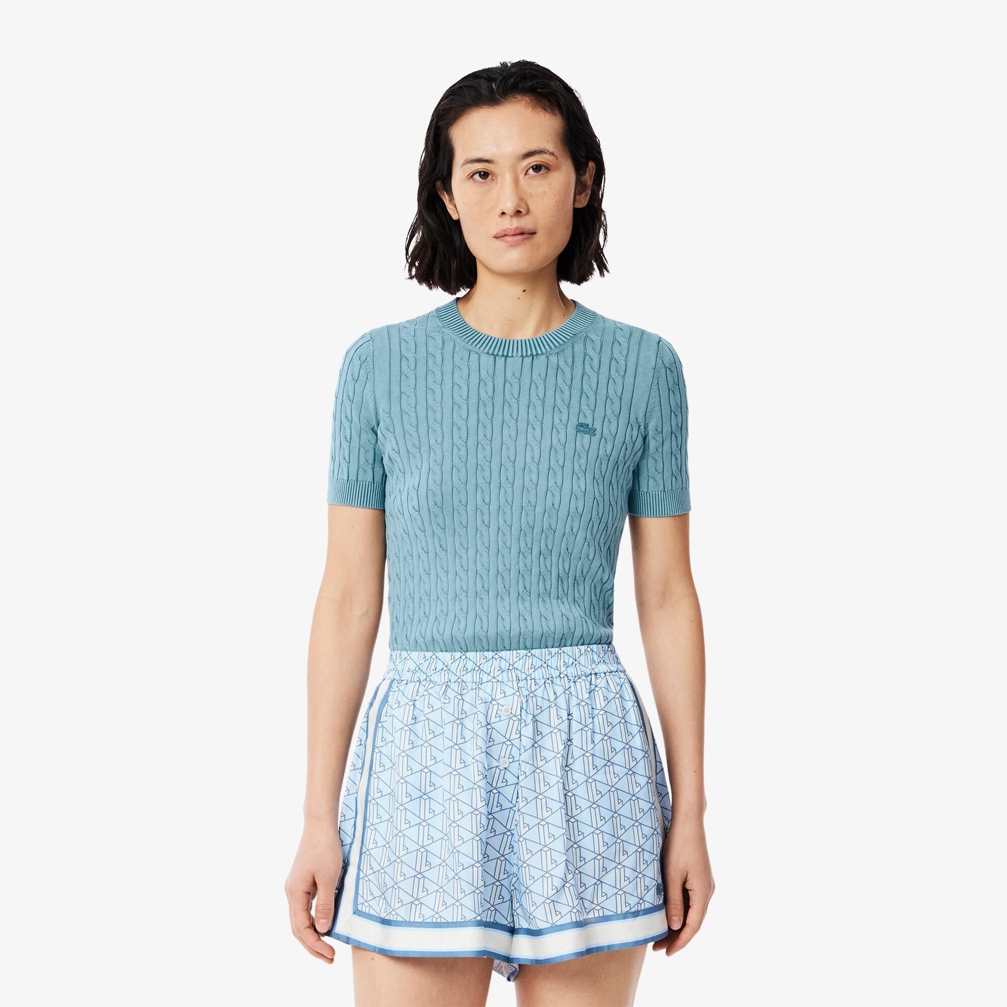 Washed Effect Cable Knit Sweater Product Image