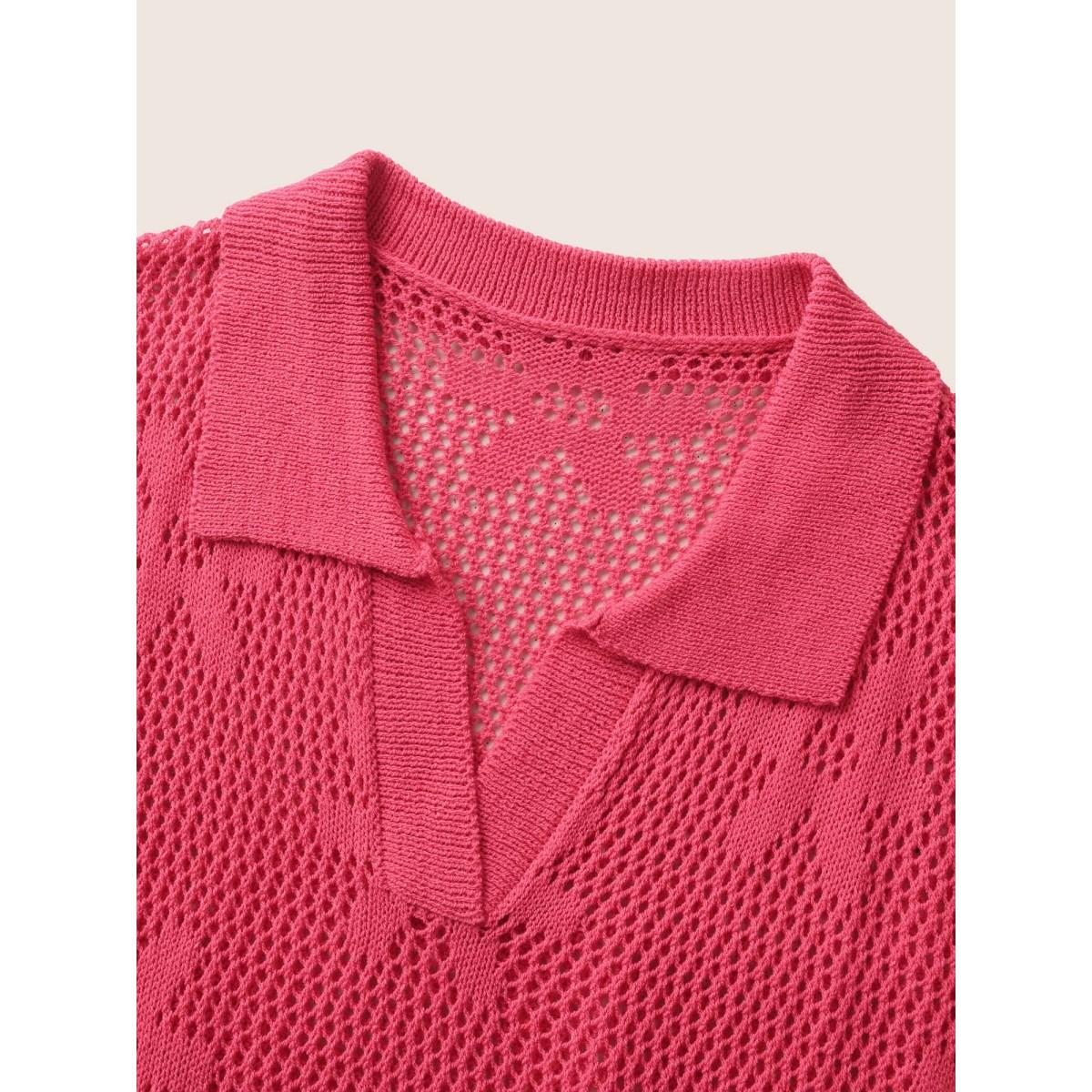 Plus Size Floral Polo Neck Dolman Sleeve Swim Cover Up Women's Swimwear Raspberry Beach Loose Texture Curve Swim Cover Ups BloomChic 14-16/1X Product Image