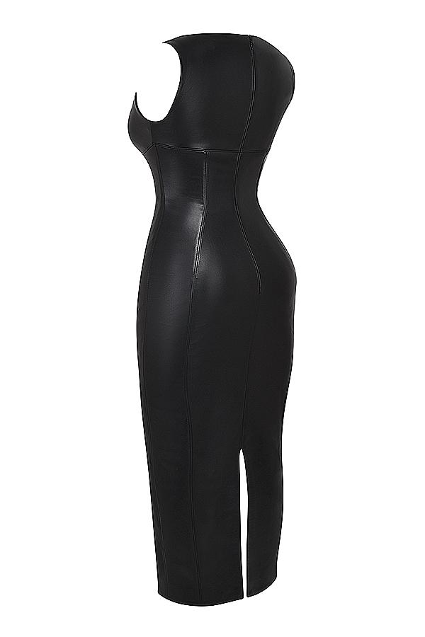 Sahara  black vegan leather maxi dress Product Image