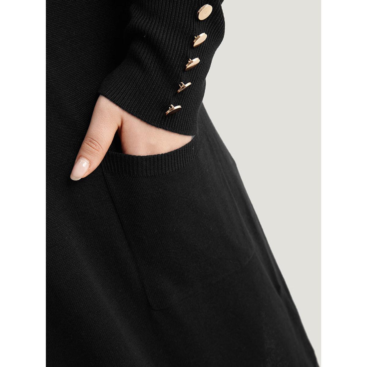 Plus Size Supersoft Essentials Button Detail Lapel Collar Cardigan Black Women Basics Loose Long Sleeve Everyday Cardigans BloomChic 30/6X Product Image