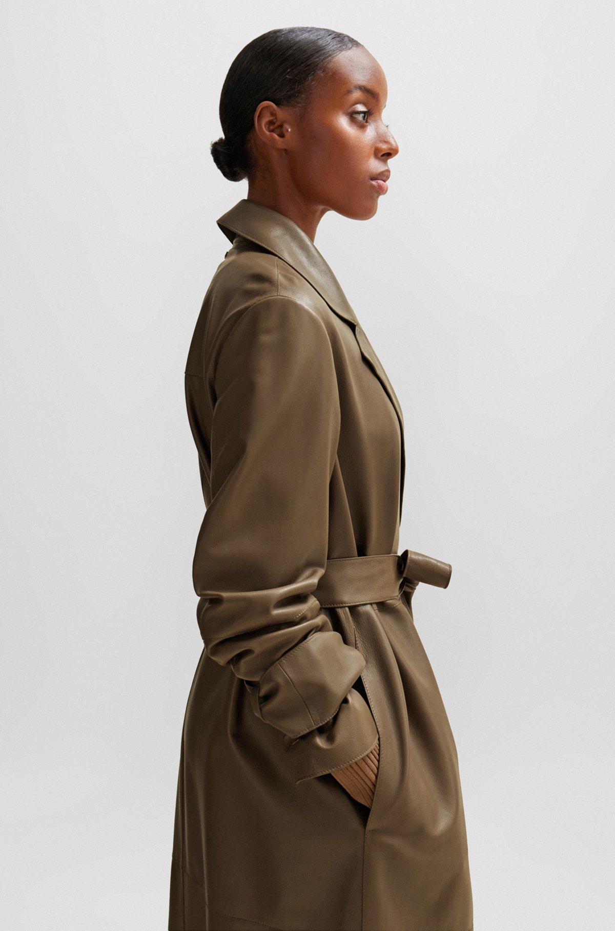 Longline belted coat in nappa leather Product Image