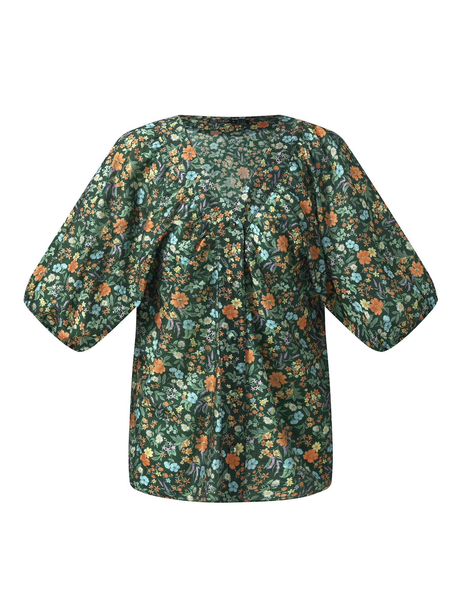Tencel Blend Floral Print Women V-Neck Blouse Product Image