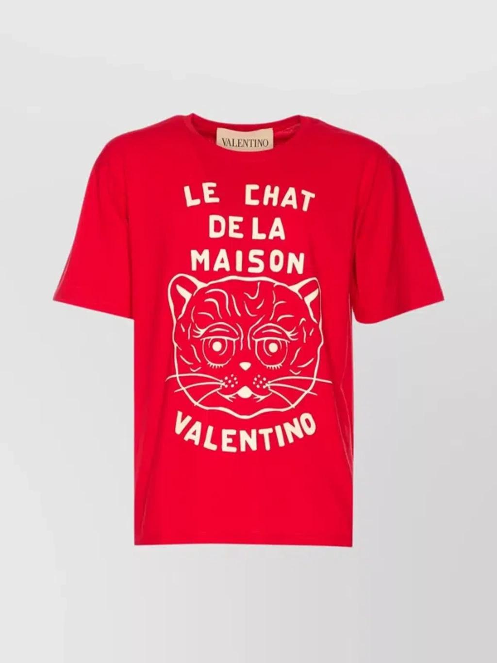 VALENTINO Graphic Print House Cat Crew Neck T-shirt In Red Product Image