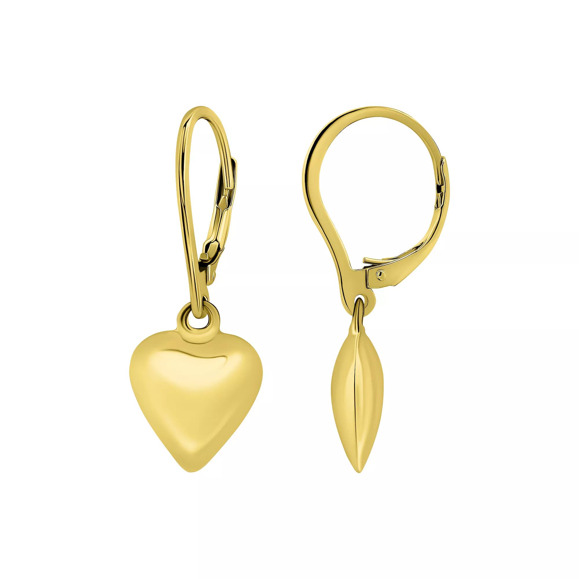 Aleure Precioso Heart Charm Drop Leverback Earrings, Women's, Gold Tone Product Image