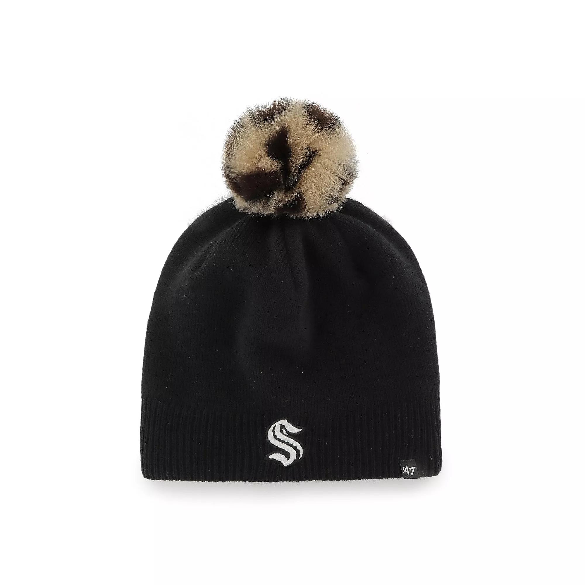 Women's '47 Black Seattle Kraken Serengeti Knit Beanie with Pom, Krk Black Product Image