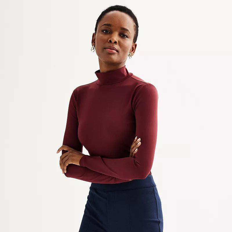 Women's Nine West Sculpted Long Sleeve Mockneck Bodysuit, Size: Medium, Mineral Black Product Image