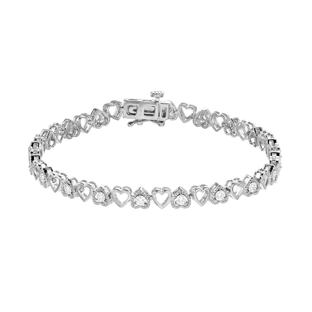 Diamond Brilliance 1/4 Carat T.W. Lab-Grown Diamond Alternating Hearts Bracelet, Women's, Size: 7", Sterling Product Image