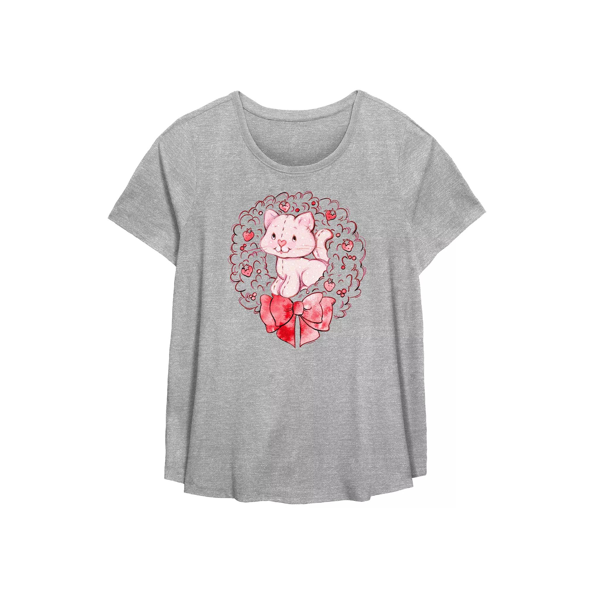 Plus Size Strawberry Shortcake Custard Wreath Flowy Graphic Tee, Women's, Size: 4XL, Grey Gray Product Image