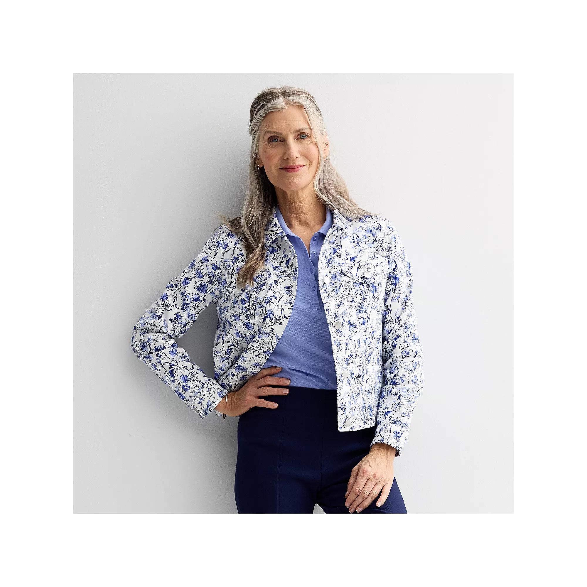 Women's Croft & Barrow® Button-Front Denim Jacket, Size: XS, White Calm Bouquet Product Image