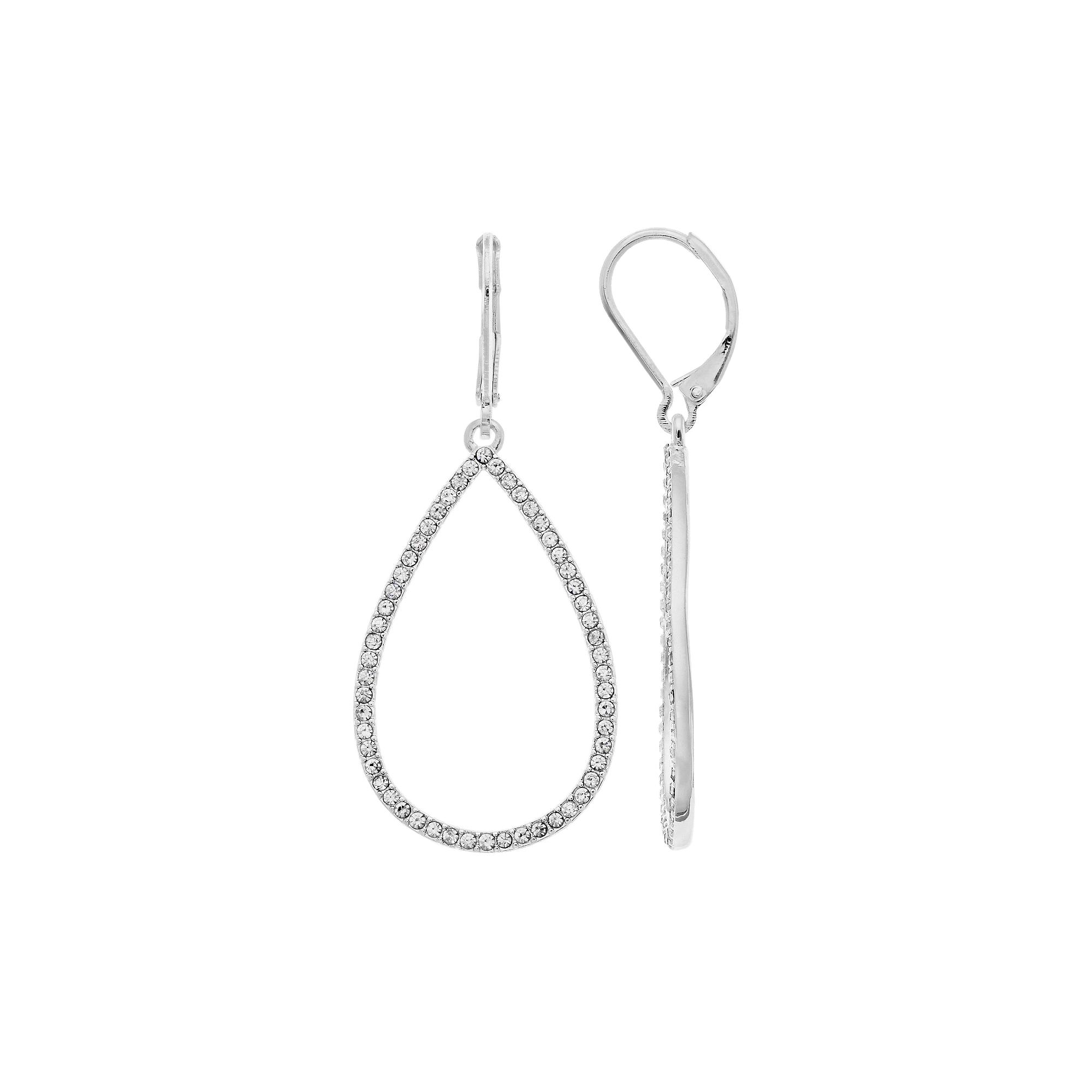You're Invited Silver Tone Simulated Stone Teardrop Hoop Earrings, Women's Product Image