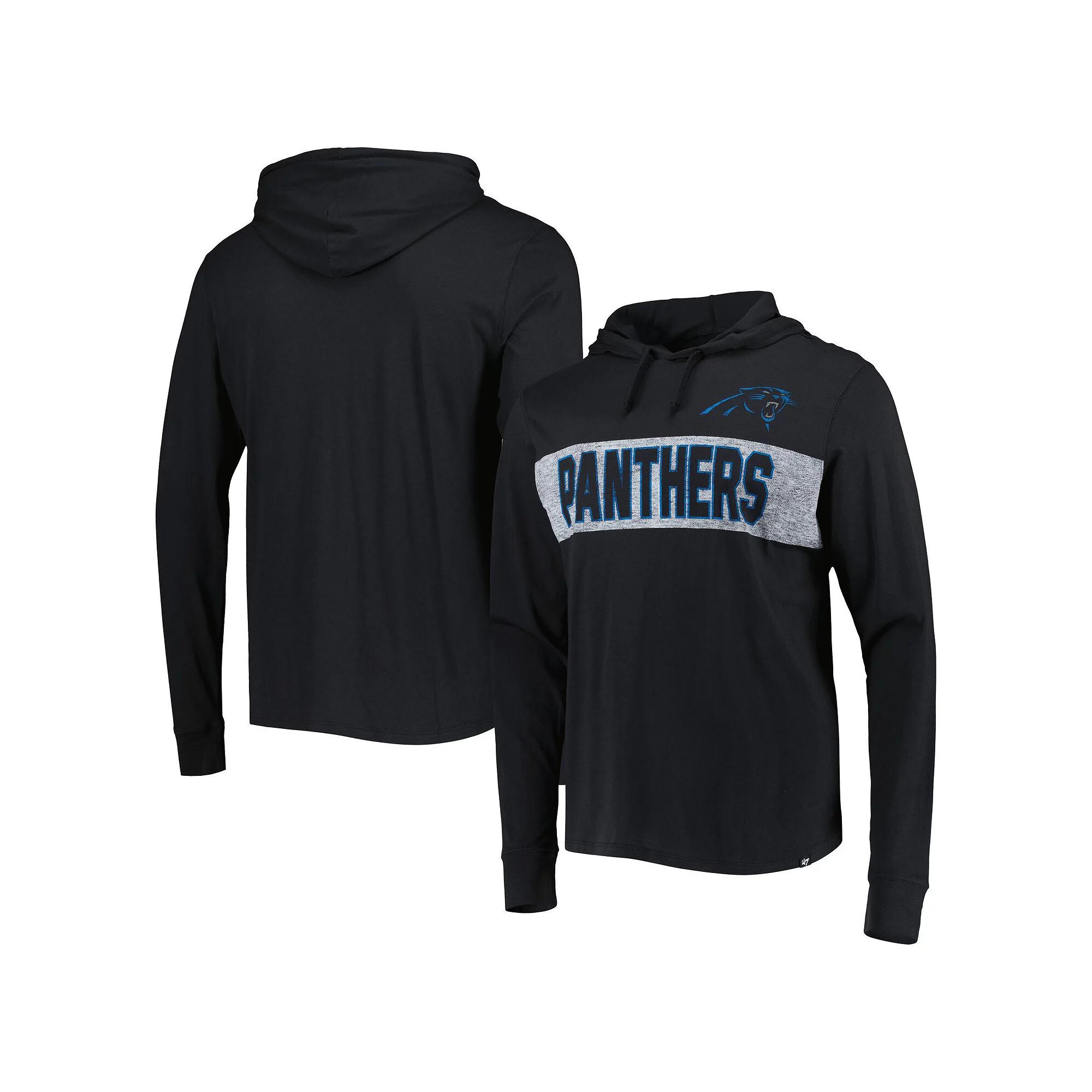 Men's '47 Black Carolina Panthers Field Franklin Hooded Long Sleeve T-Shirt, Size: 2XL Product Image