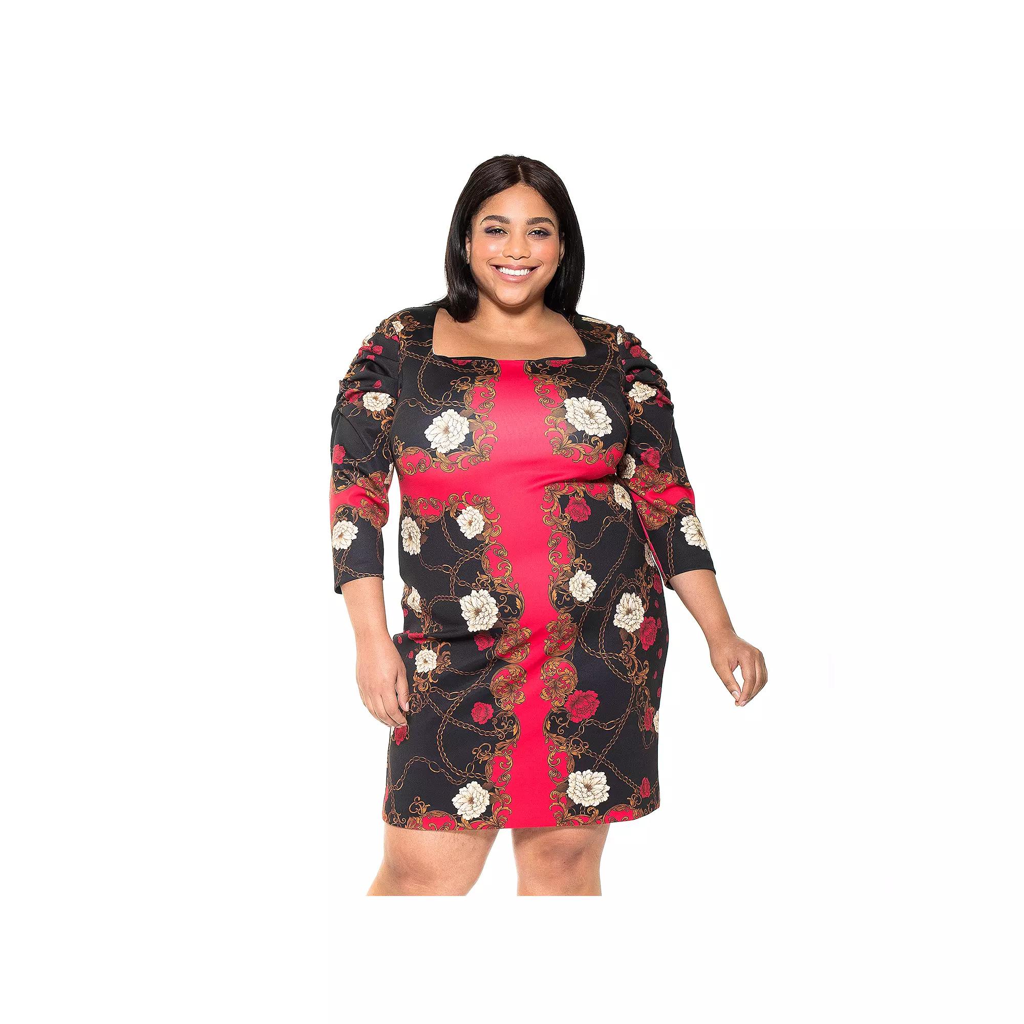 Plus Size Alexia Admor Floral Squareneck Sheath Dress, Women's, Size: 3XL, Black Team Product Image