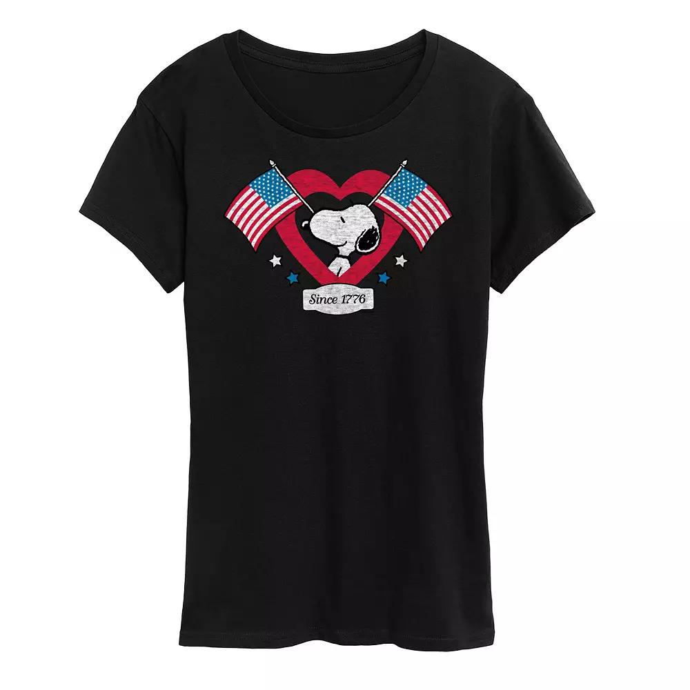 Women's Peanuts Snoopy Since 1776 Flag Heart Graphic Tee,  Product Image