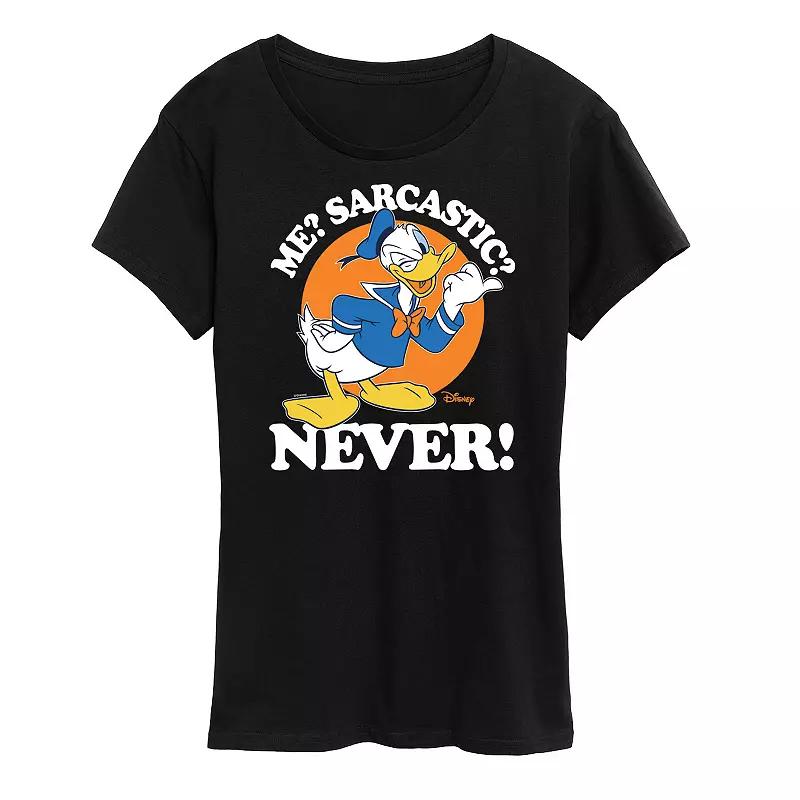 Disneys Donald Duck Womens Me Sarcastic Never Graphic Tee Grey Gray Product Image