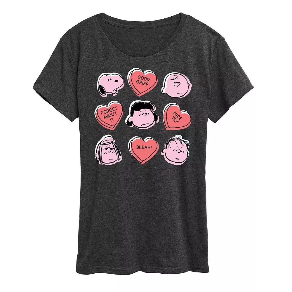 Women's Peanuts Valentine's Candy Heart Grid Graphic Tee,  Product Image