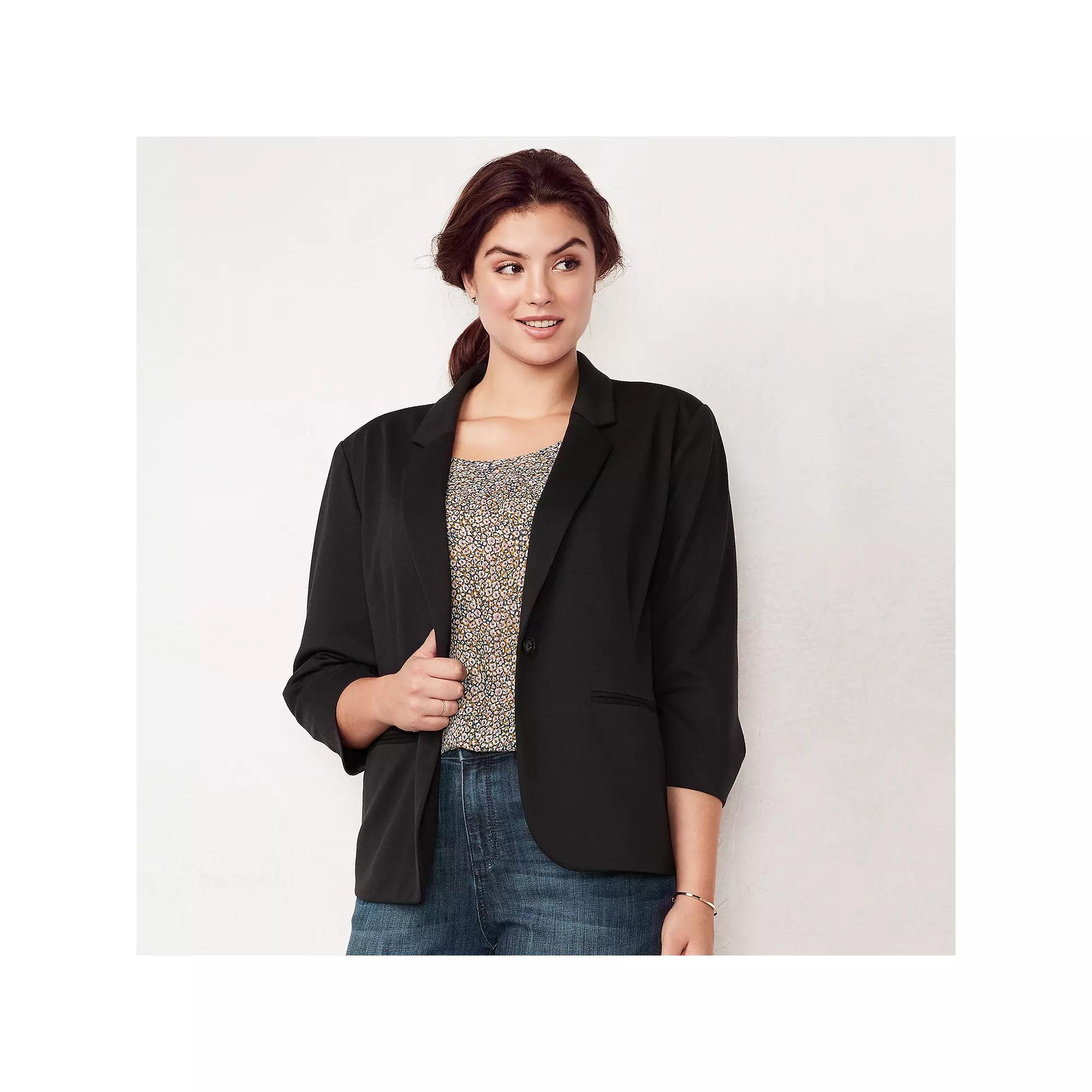 Plus Size LC Lauren Conrad Fitted Ponte Blazer, Women's, Size: 1XL, Black Product Image