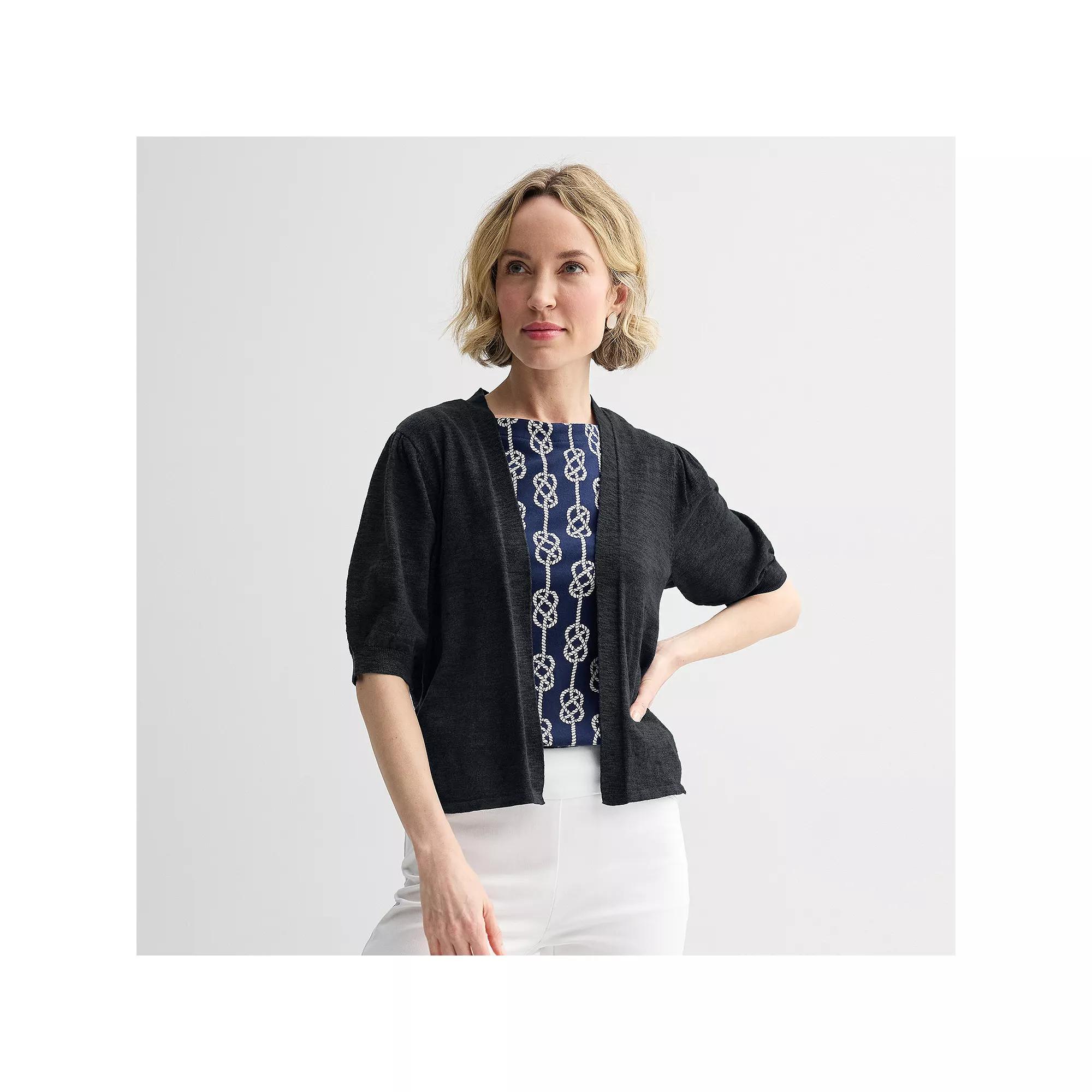 Women's Croft & Barrow® Puff Elbow Sleeve Open Front Cardigan, Size: Small, Bright White Product Image