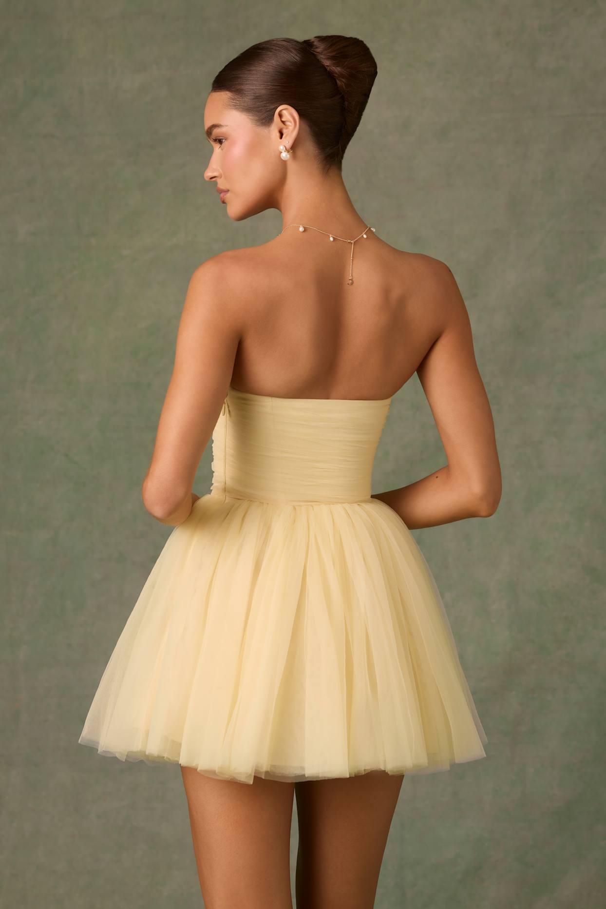 Tulle Corset Mini Dress in Yellow Product Image