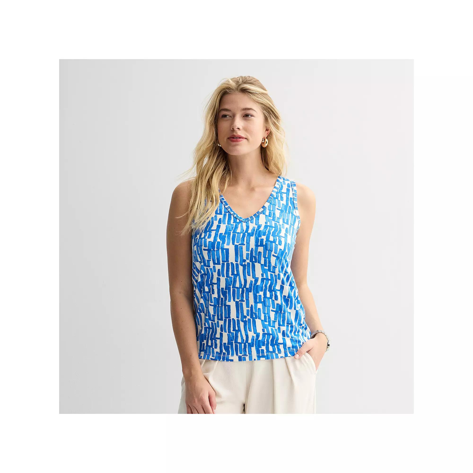 Women's Nine West Easy V-Neck Tank Top, Size: XS, Blue Mid Abstract Product Image