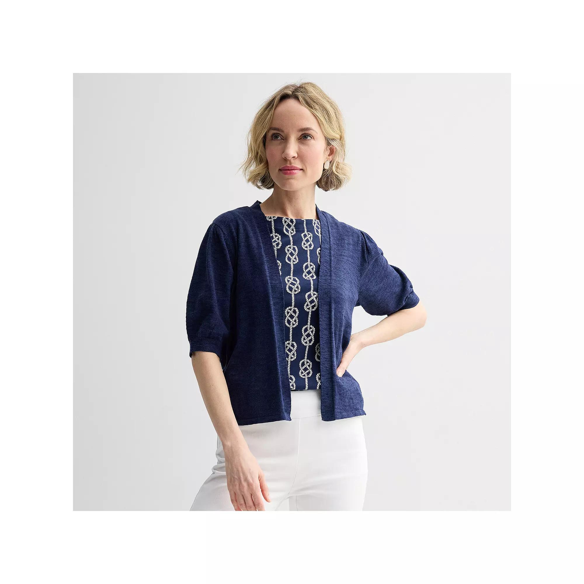 Women's Croft & Barrow® Puff Elbow Sleeve Open Front Cardigan, Size: Small, Seattle Blue Product Image