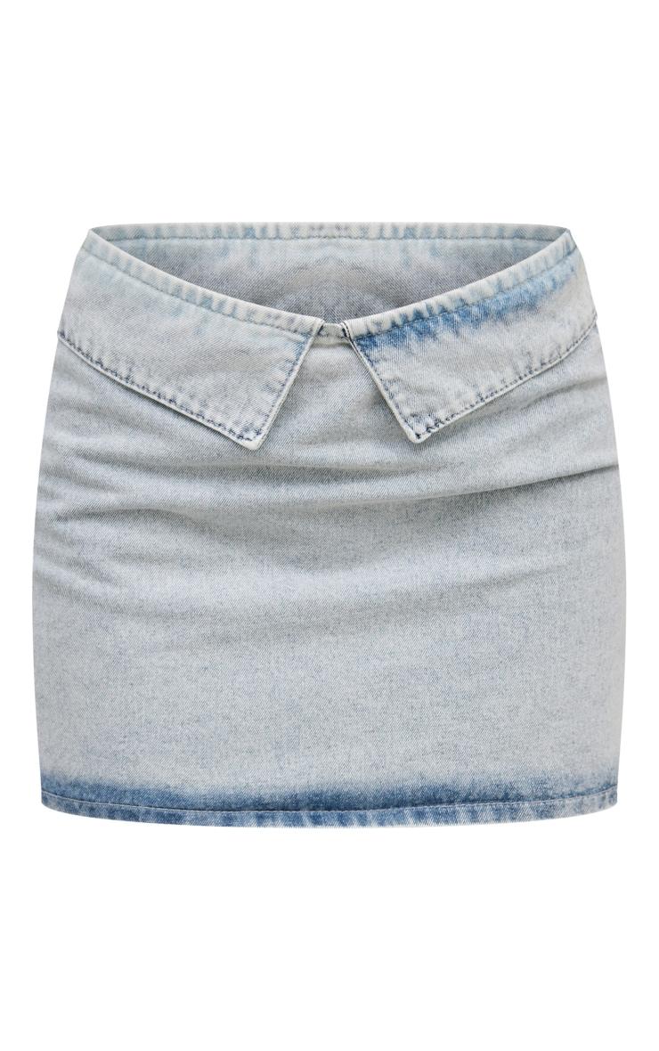 Light Blue Wash Foldover Waistband Denim Mini Skirt Product Image