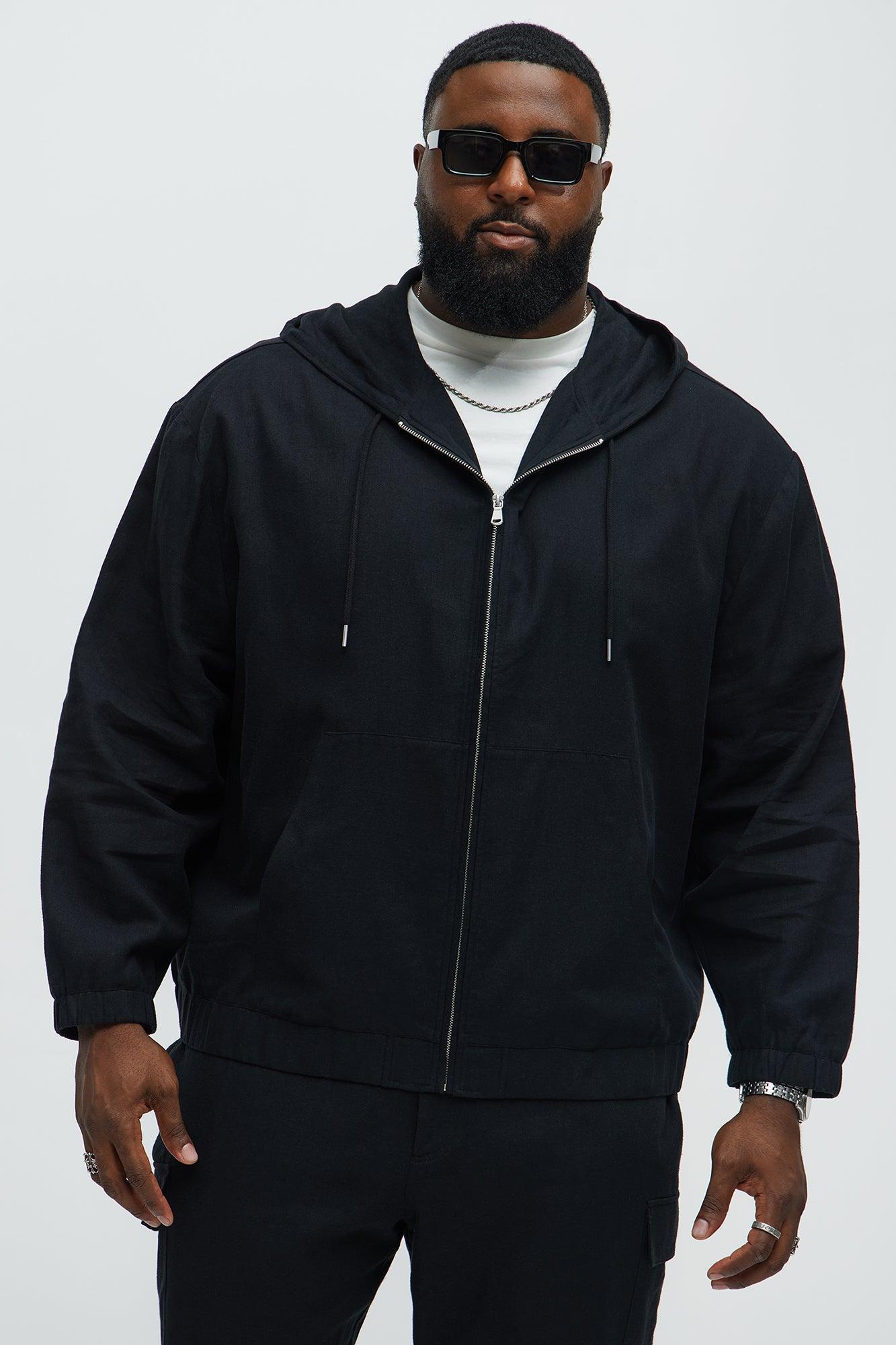 Bahamas Linen Relaxed Hooded Jacket - Black Male Product Image