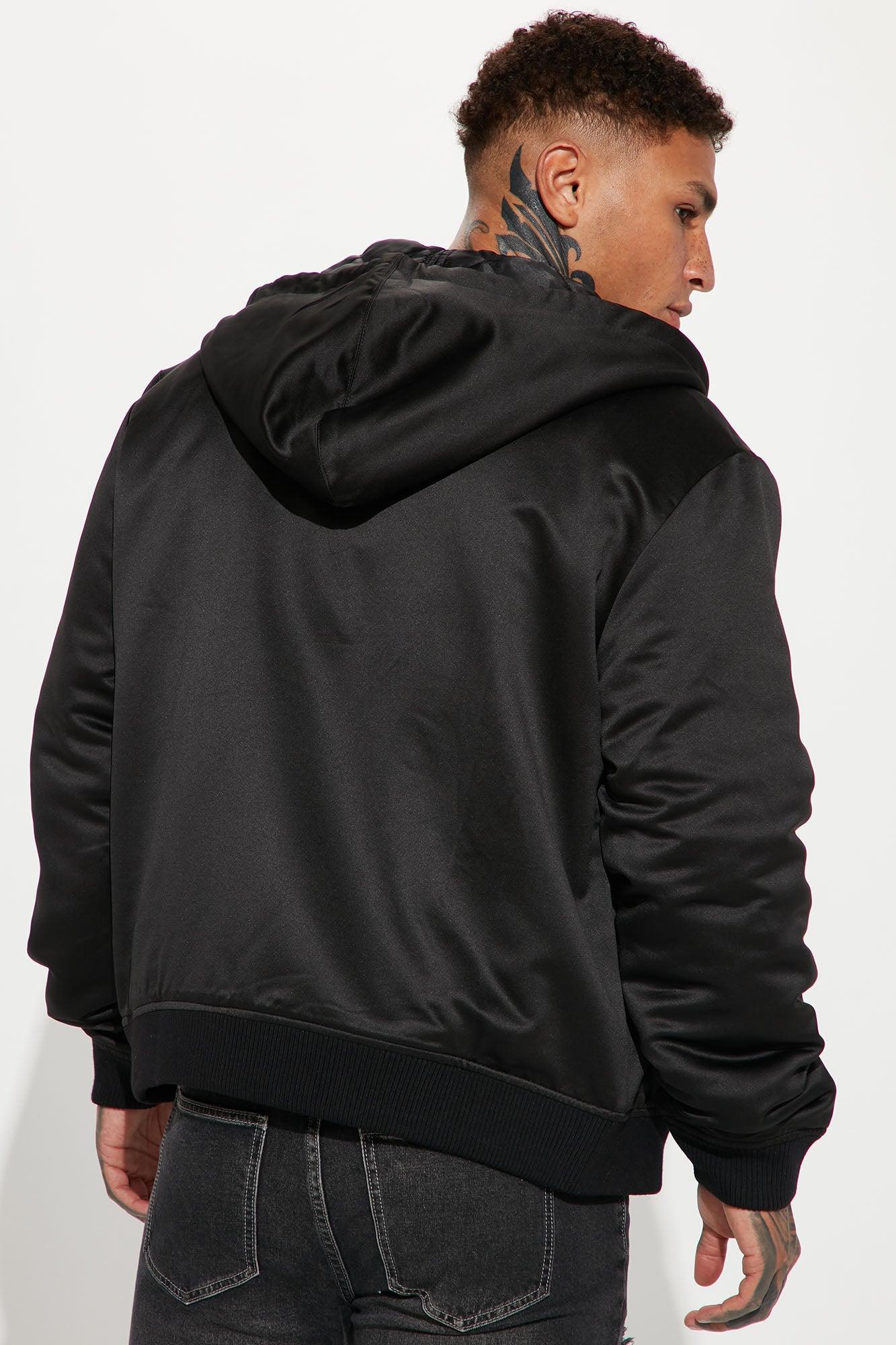 Padded Nylon Hooded Bomber Jacket - Black Product Image
