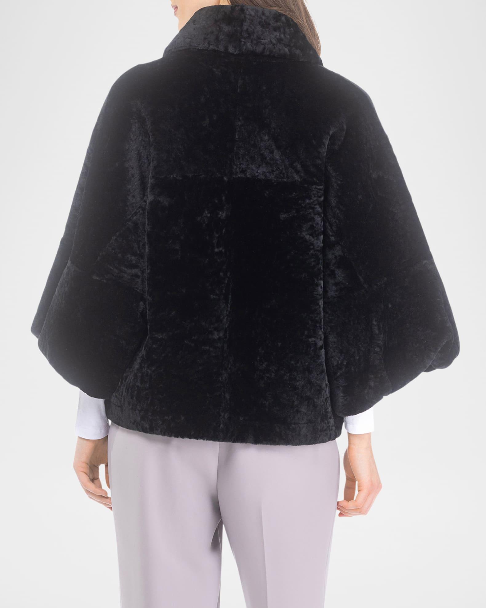 Textured Shearling Lamb Zip Jacket With Cropped Sleeves Product Image