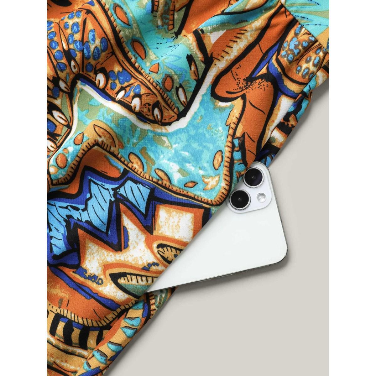 Plus Size Boho Print Stretchy Waist Pockets Maxi Dress Multicolor Women Boho Gathered Overlap Collar Sleeveless Curvy BloomChic 10/M Product Image