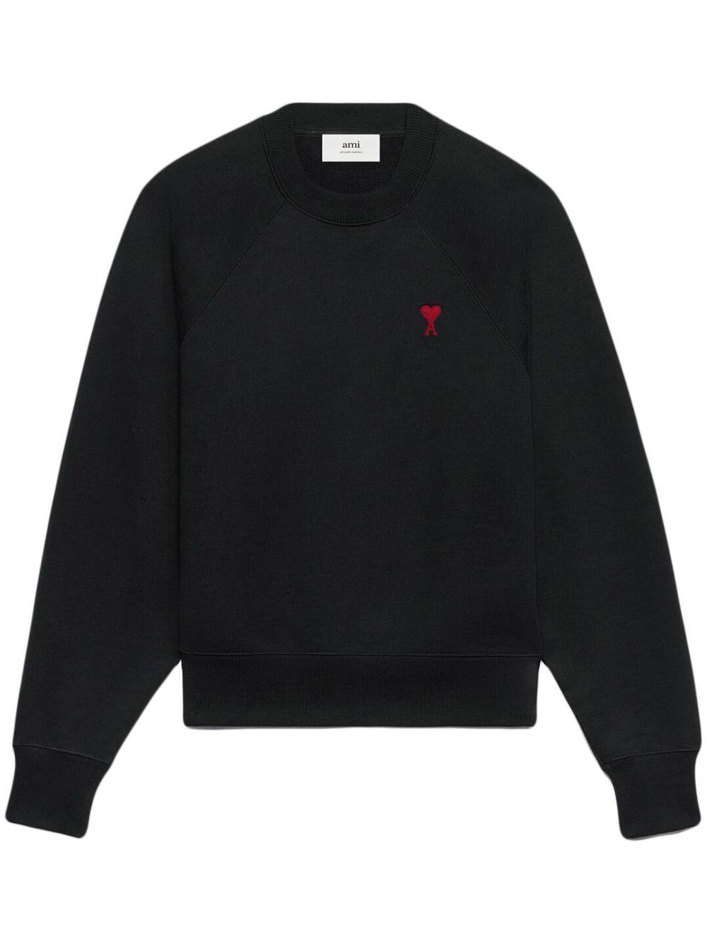 AMI ALEXANDRE MATTIUSSI Ami Classic Black Sweater With Round Neckline And Emblem Detail Product Image