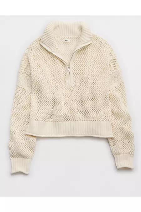 Aerie Crochet Quarter Zip Sweater Women's Product Image