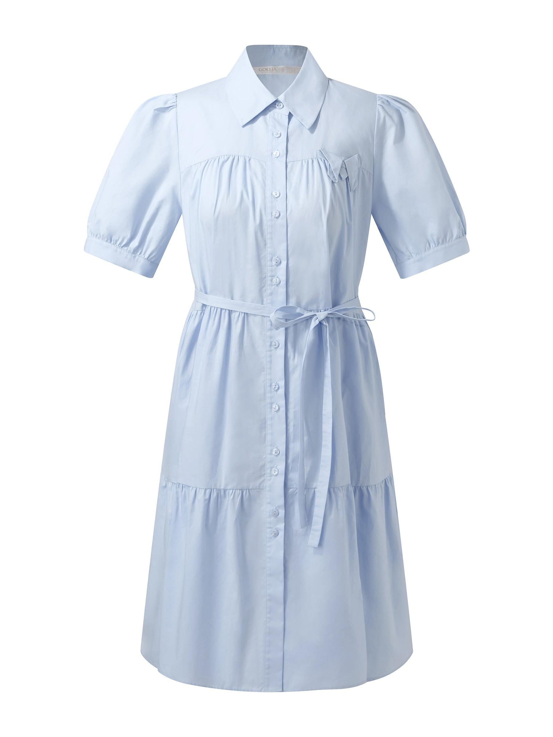 100% Cotton Women Puff Sleeve Mini Dress With Ribbon Product Image