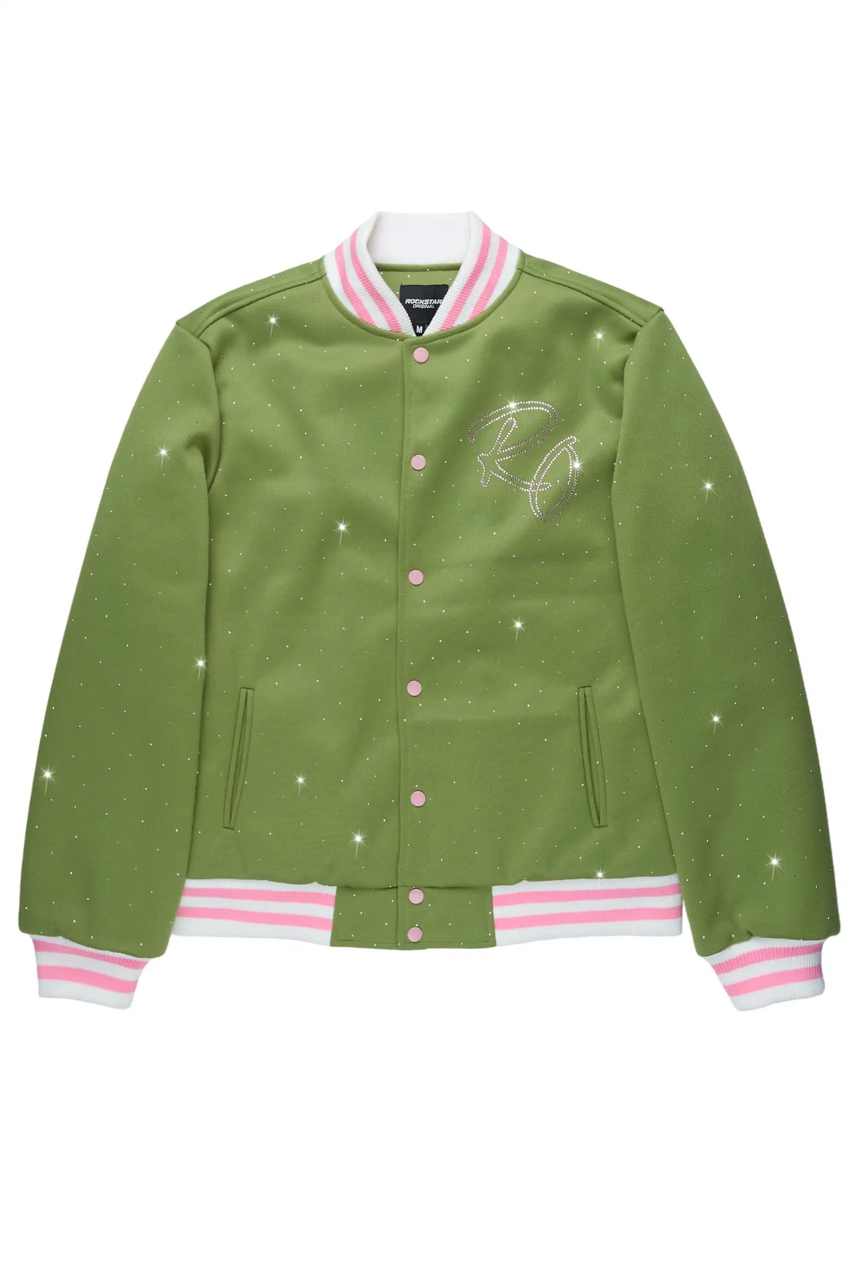 Alonza Green/Pink Rhinestone Varsity Jacket Female Product Image