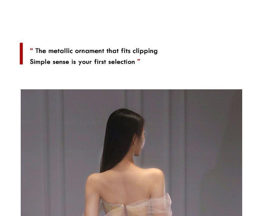 Short-Sleeve Off Shoulder Iridescent A-Line Evening Gown Product Image