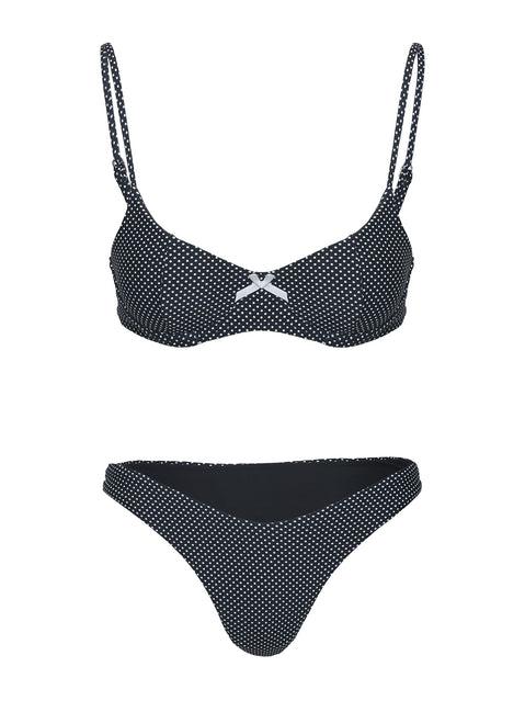 Novie High Cut Cheeky Bikini Bottoms Black Polkadot Product Image
