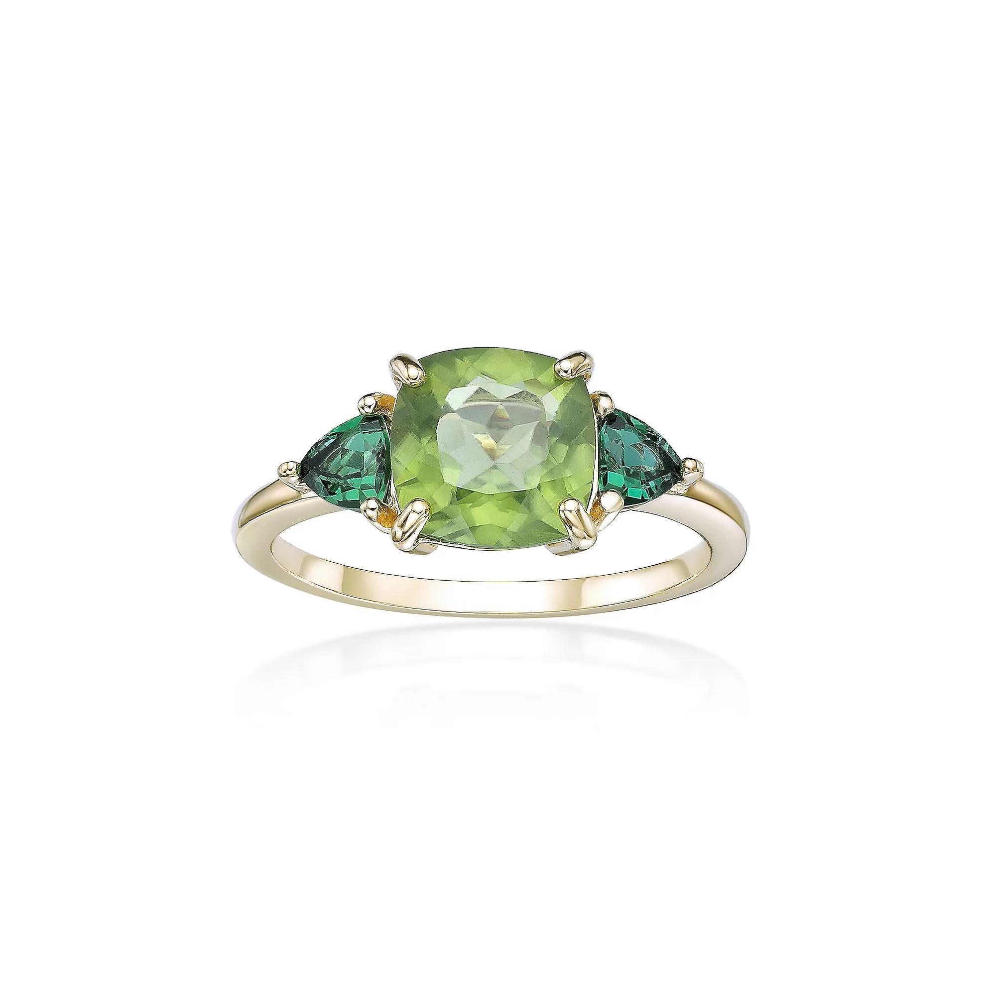 Gemminded 18k Gold Over Silver Peridot & Lab-Created Emerald Ring, Women's, Size: 7, Gold Tone Product Image