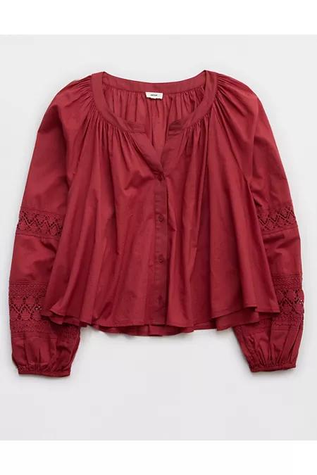 Aerie Long Sleeve Crochet Button Down Shirt Women's Product Image
