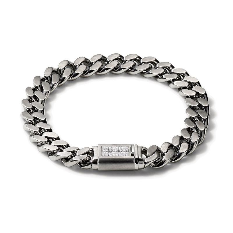 Bulova Mens Stainless Steel Diamond Accent Chain Link Bracelet Product Image