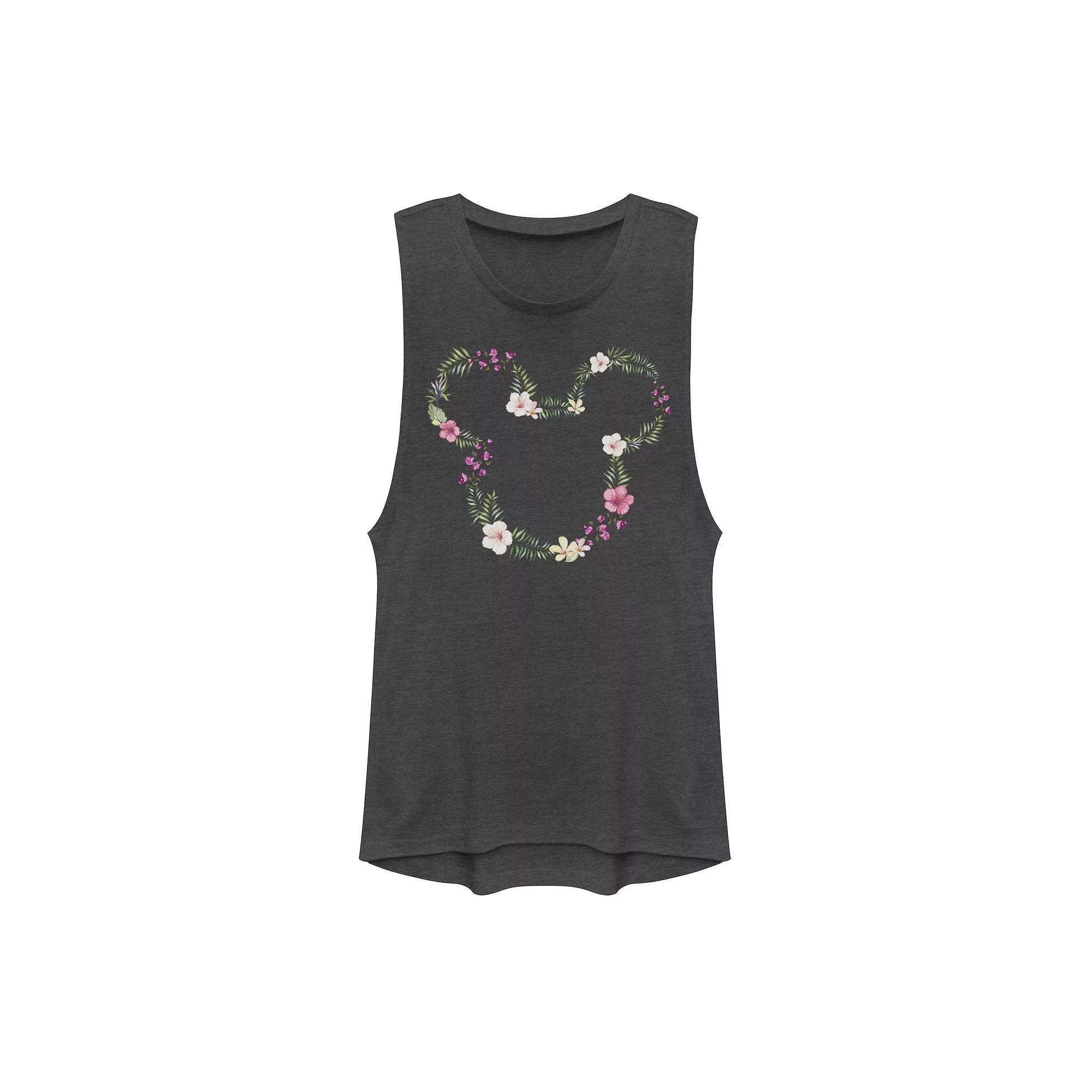 Disney's Mickey Mouse Juniors' Floral Outline Muscle Graphic Tank Top, Girl's,  Product Image
