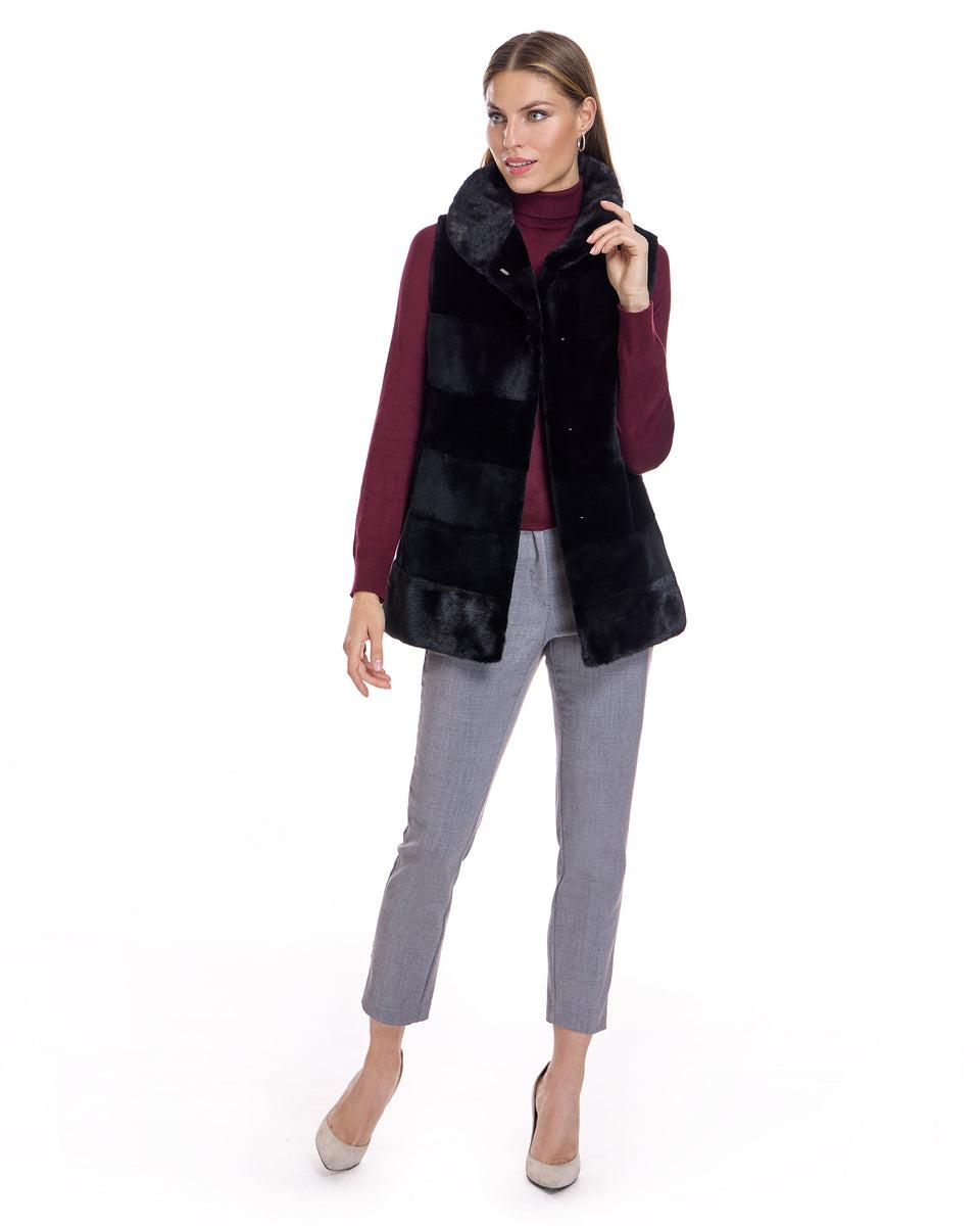 Horizontal Sheared Mink Vest with long hair trim Product Image