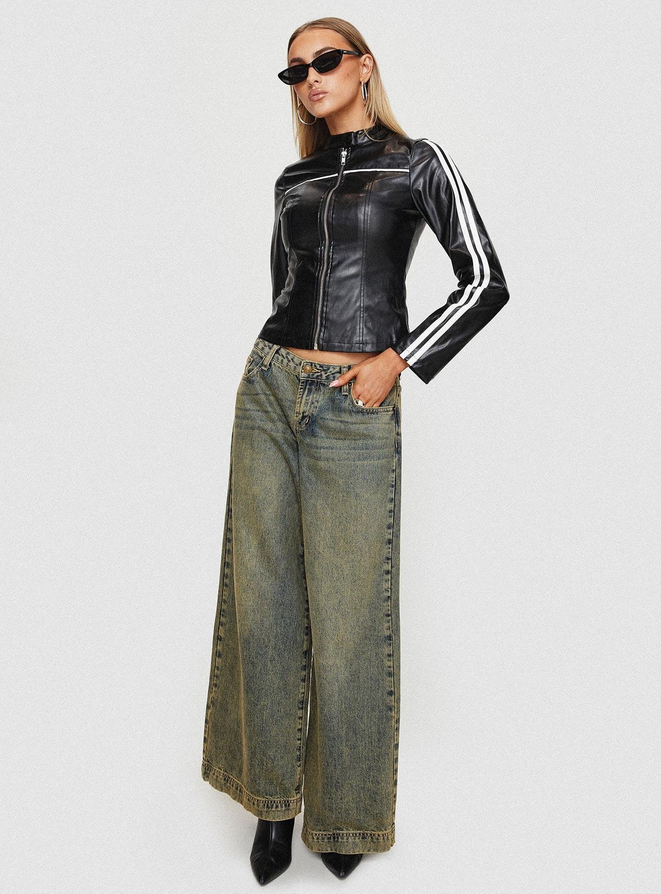 Lowgan Faux Leather Jacket Black Product Image